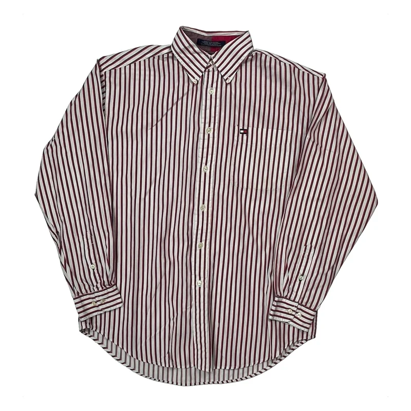 Tommy Hilfiger Striped Shirt - Medium Red Cotton