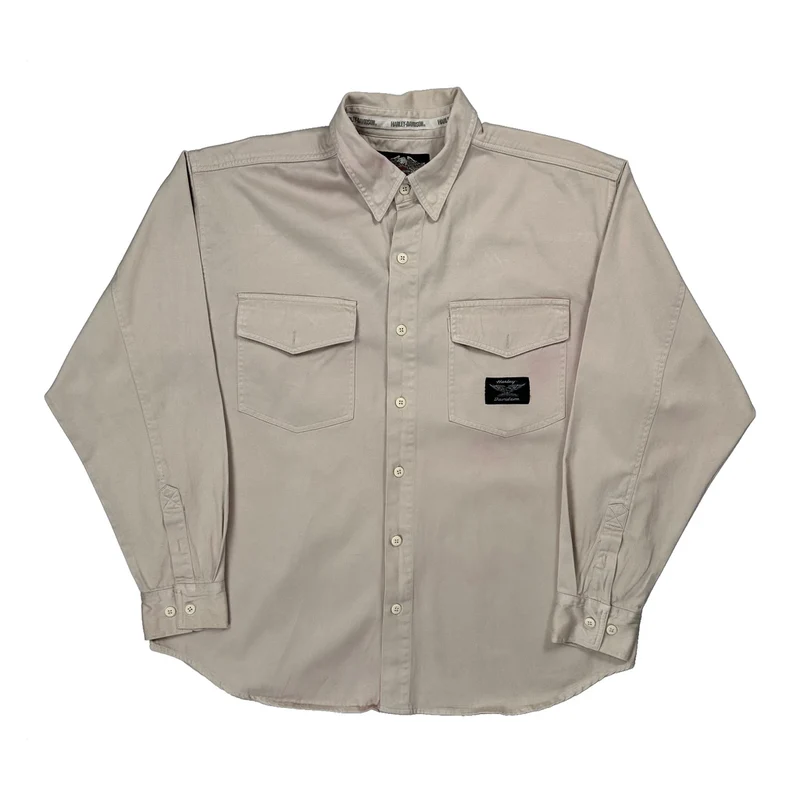 An American Legend Harley Davidson Graphic Shirt - XL Beige Cotton