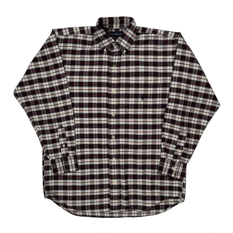 Ralph Lauren Checked Shirt - Medium Burgundy Cotton