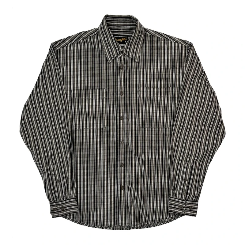 Wrangler Striped Shirt - Small Grey Cotton