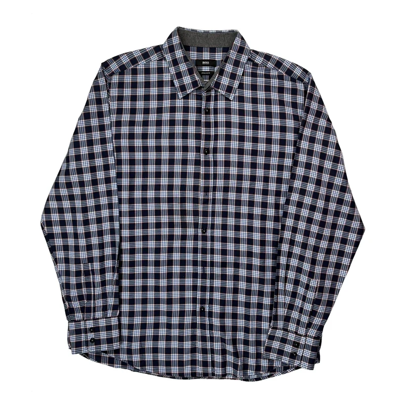 Boss Checked Shirt - XL Blue Cotton