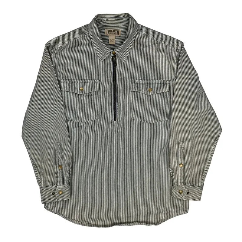 Hickory Stripe Duluth 1/4 Zip Work Shirt - Large Grey Cotton