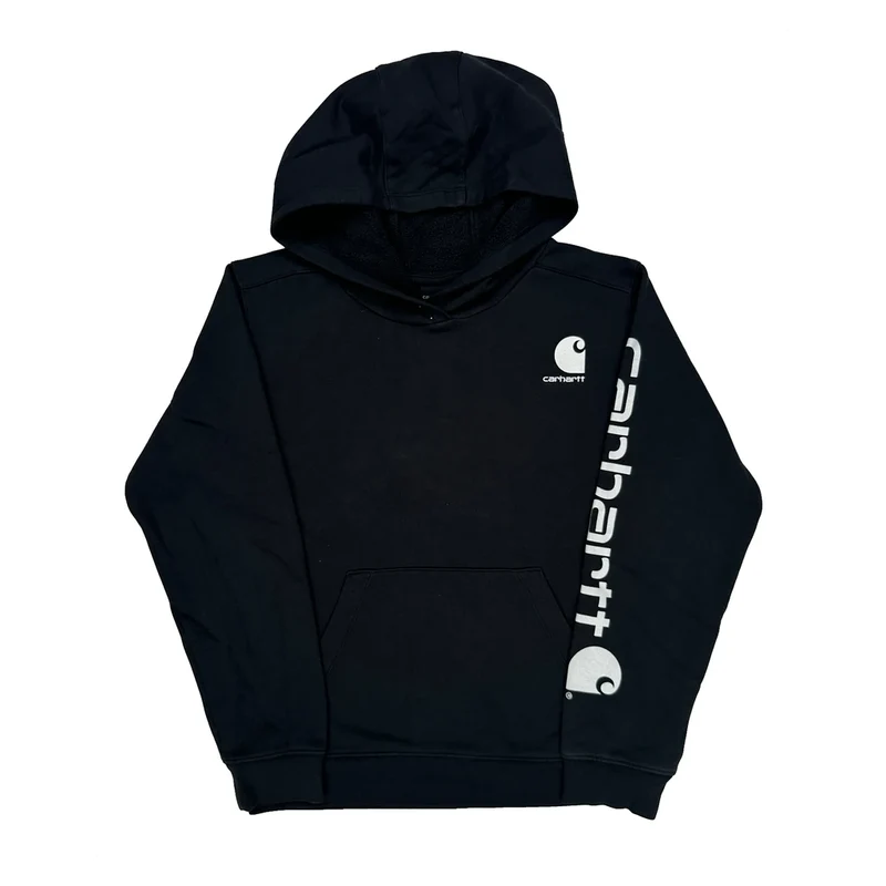 Age 12 Carhartt Spellout Hoodie - Large Black Cotton