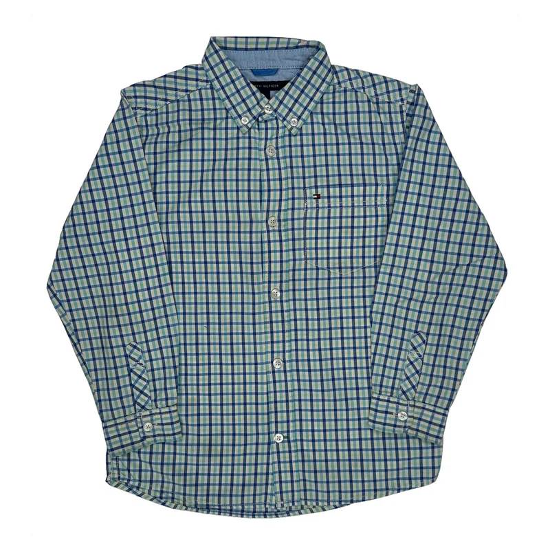 Age 7 Tommy Hilfiger Checked Shirt - Small Blue Cotton