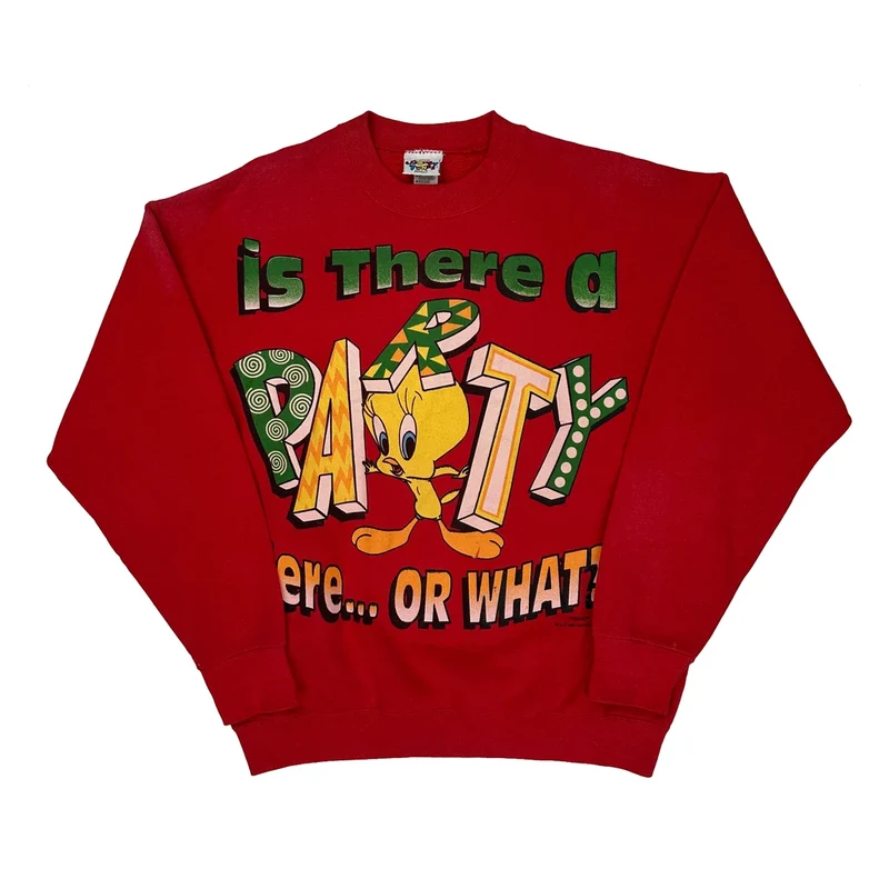 Looney Tunes Cartoon Sweatshirt - XL Red Cotton