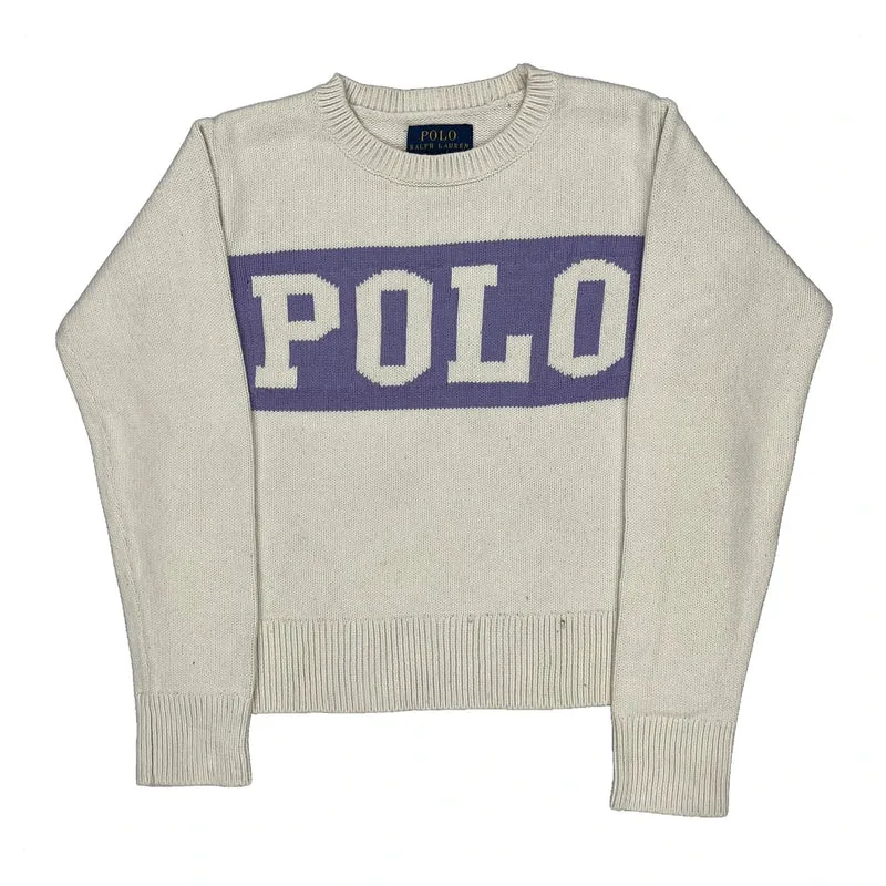 Age 7 Polo By Ralph Lauren Spellout Sweater - Small Cream Cotton