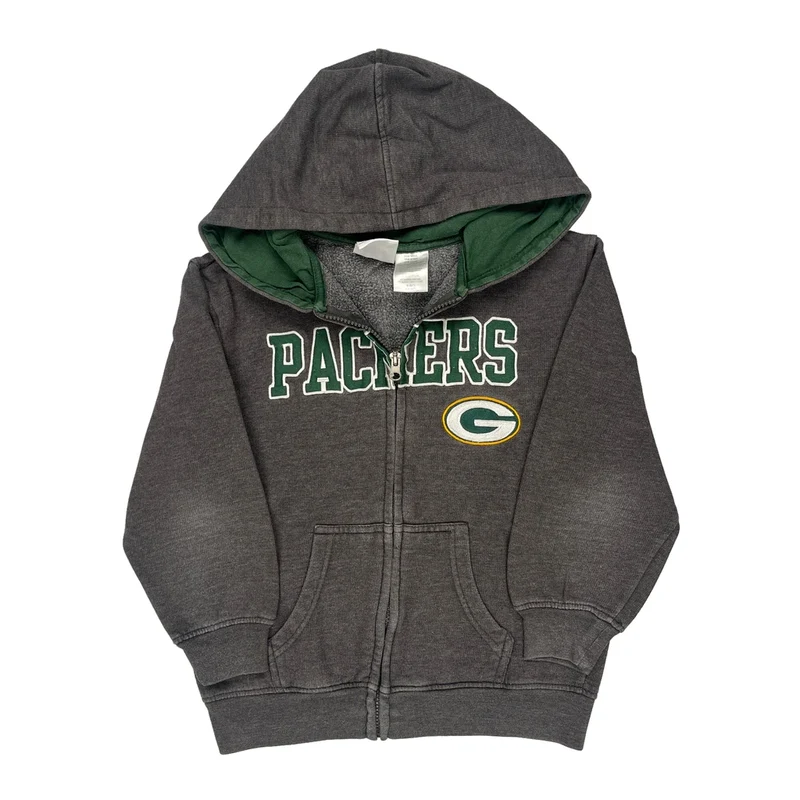 Age 6-7 N.F.L. Team Apparel Packers Hoodie - Small Gray Cotton Blend
