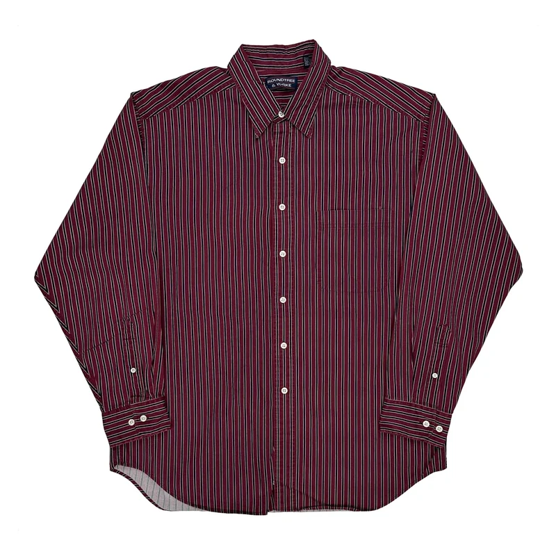 Roundtree & Yorke Striped Shirt - Large Burgundy Cotton