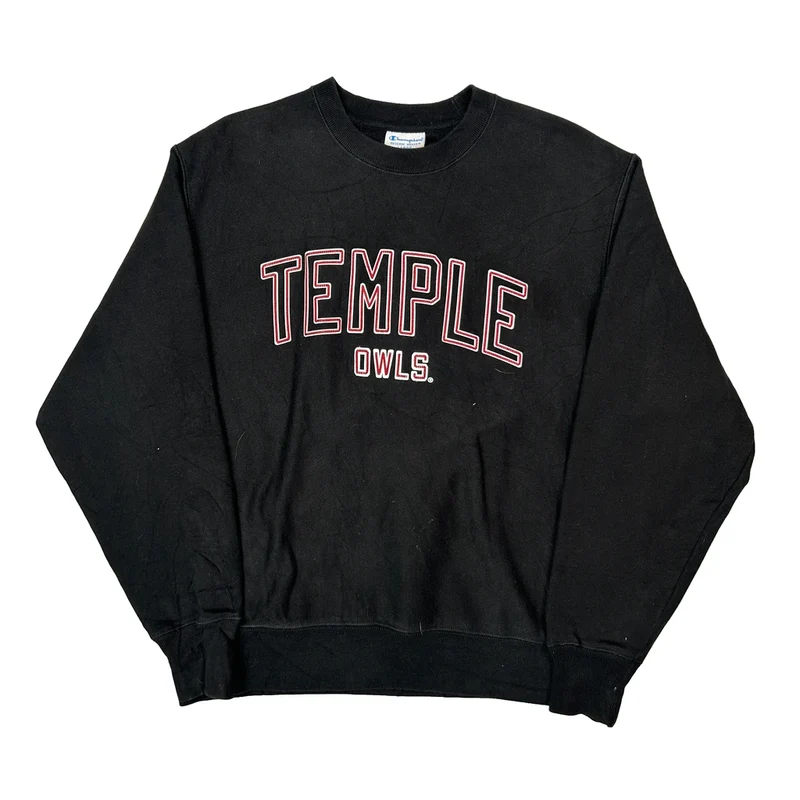 Reverse Weave Champion Temple Owls Sweatshirt - Large Black Cotton