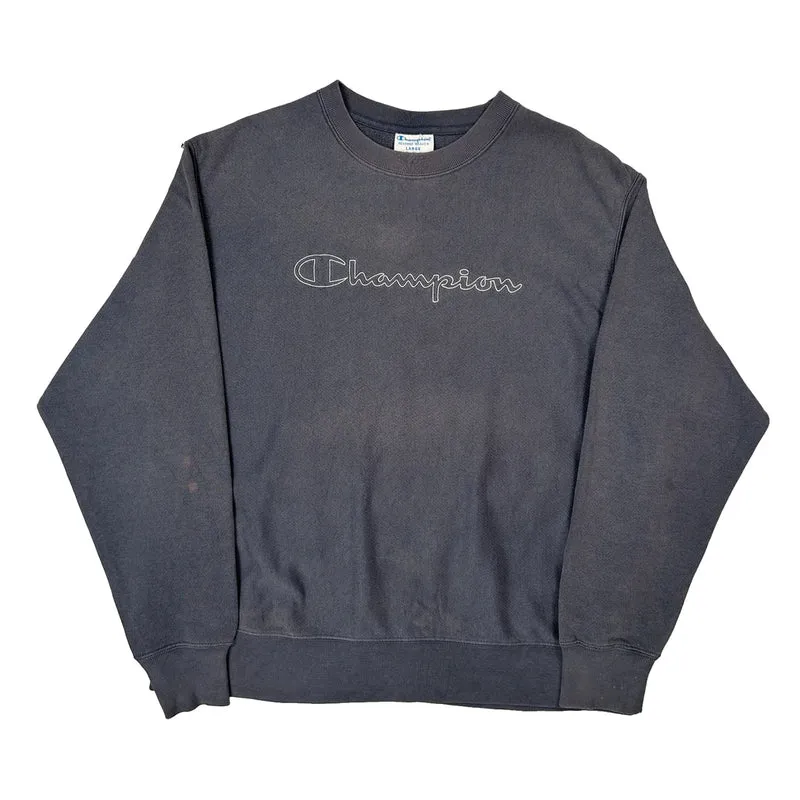 Reverse Weave Champion Spellout Sweatshirt - Large Gray Cotton
