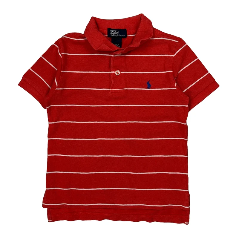 Age 5 Polo By Ralph Lauren Striped Polo Shirt - XS Red Cotton