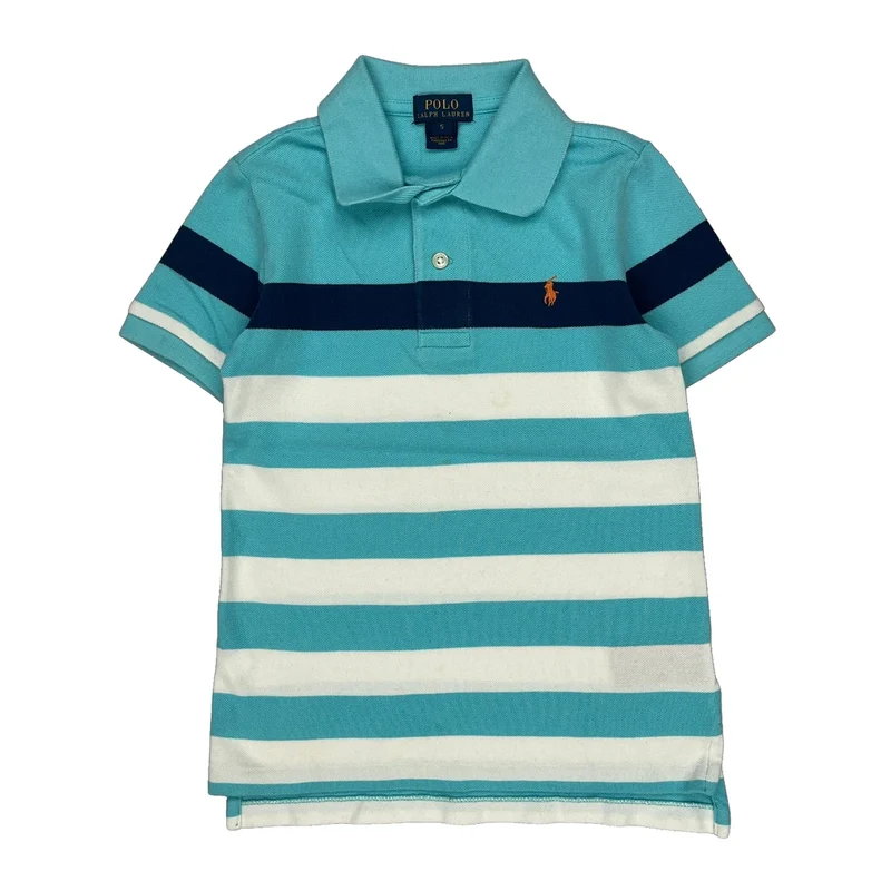 Age 5 Polo By Ralph Lauren Striped Polo Shirt - XS Blue Cotton