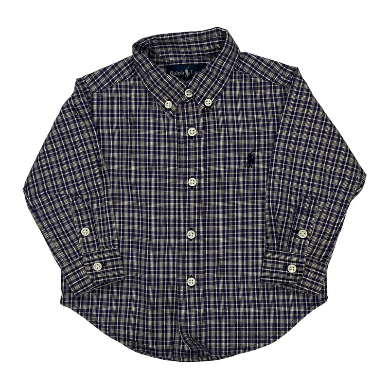 Age 12 Months Ralph Lauren Checked Shirt - 3XS Blue Cotton