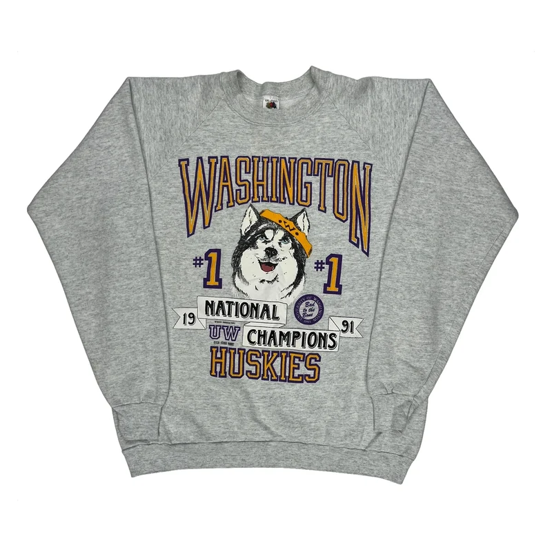 Washington Huskies Fruit Of The Loom Graphic Sweatshirt - 2XL Grey Cotton Blend