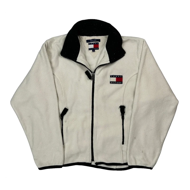 90S Tommy Hilfiger Fleece Jacket - Large White Polyester