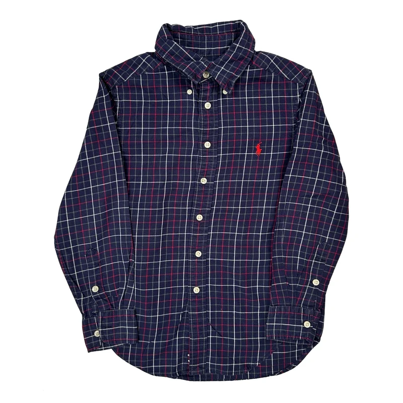 Age 8 Ralph Lauren Checked Shirt - Small Navy Cotton