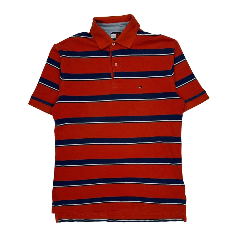 Tommy Hilfiger Striped Polo Shirt - Small Red Cotton