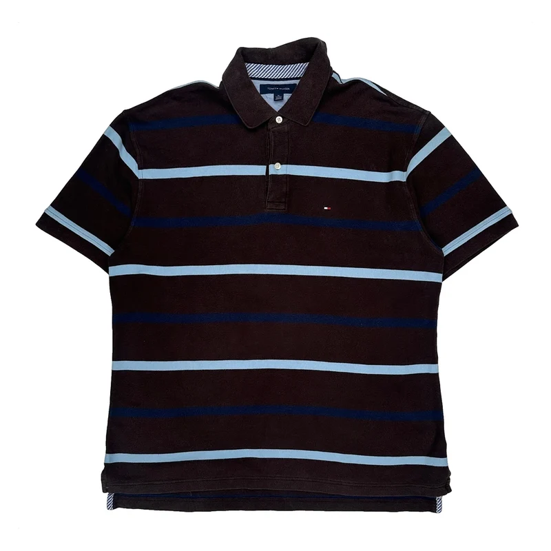 Tommy Hilfiger Striped Polo Shirt - XL Brown Cotton