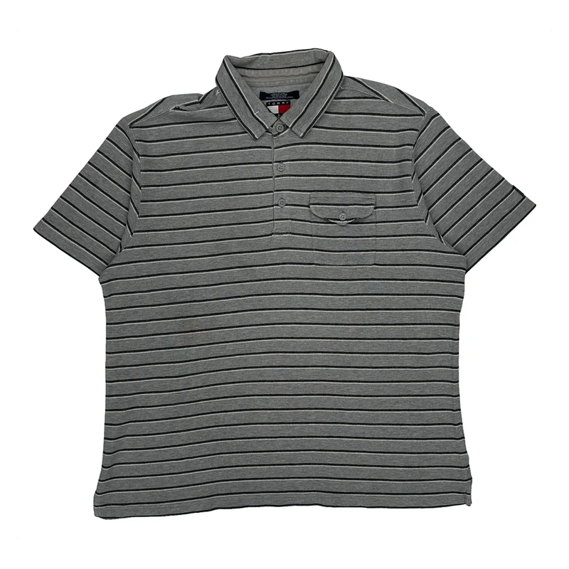 Tommy Jeans Striped Polo Shirt - Large Grey Cotton