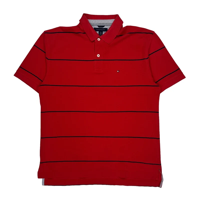 Tommy Hilfiger Striped Polo Shirt - XL Red Cotton