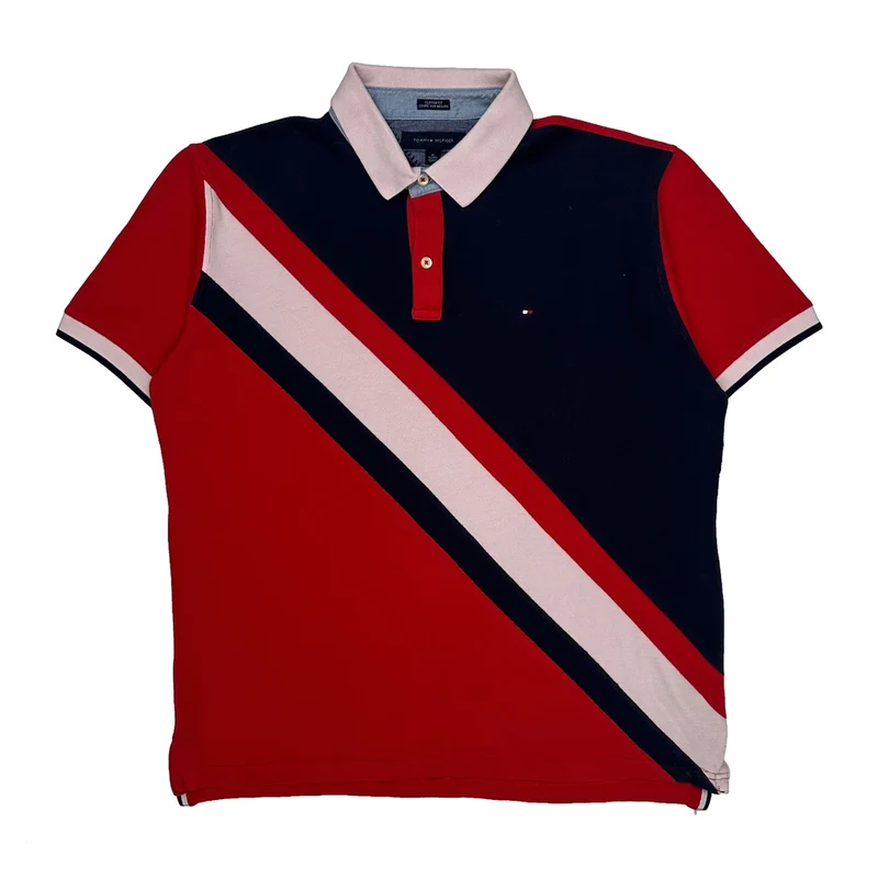 Tommy Hilfiger Striped Polo Shirt - XL Red Cotton