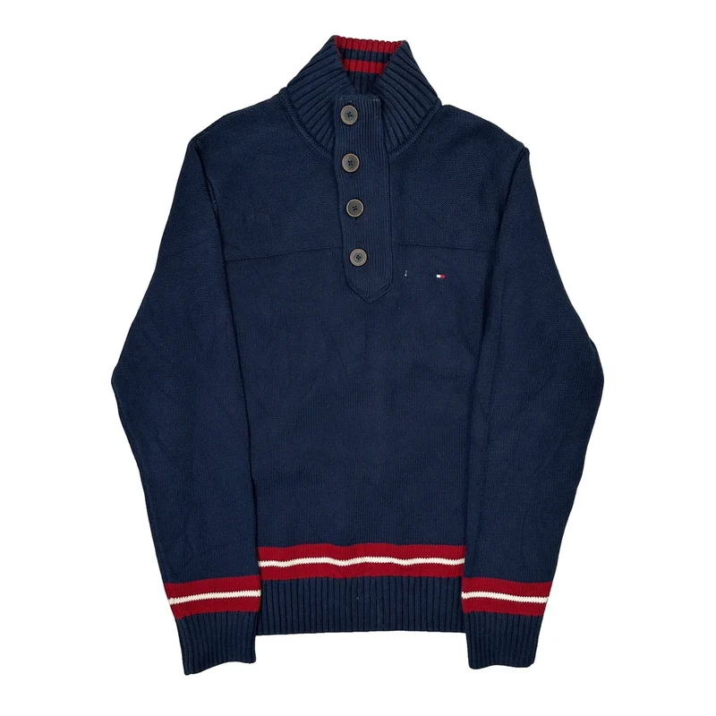 Tommy Hilfiger Striped Sweater - Large Navy Cotton
