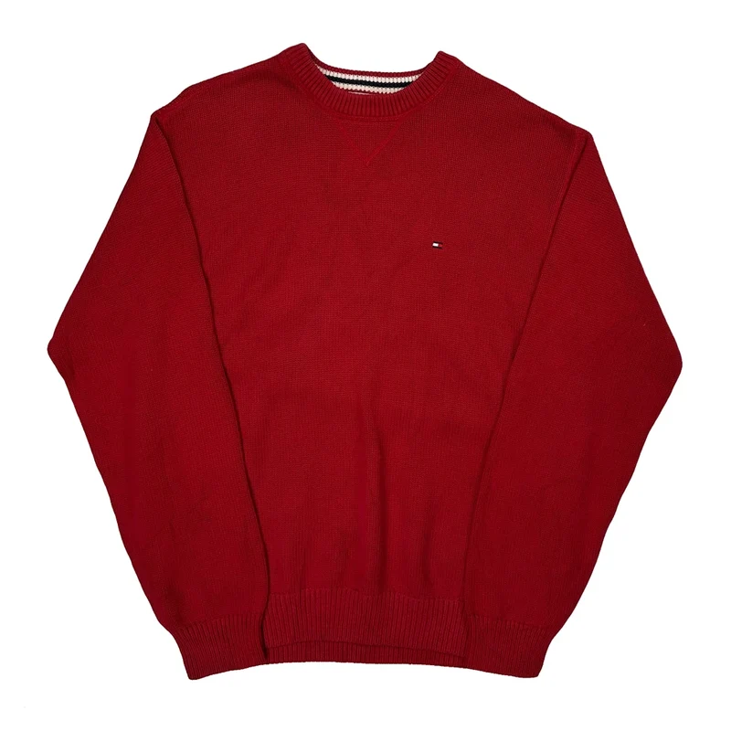 Tommy Hilfiger Chunky Knit Sweater - Medium Red Cotton