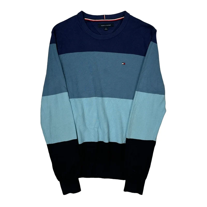 Tommy Hilfiger Striped Sweater - Small Blue Cotton