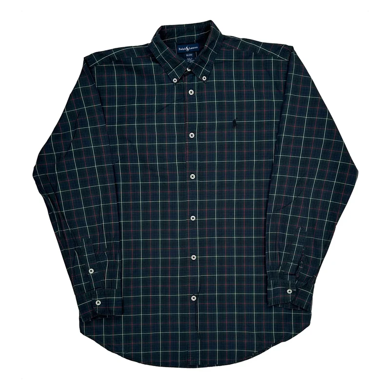 Age 15 Ralph Lauren Checked Shirt - XL Green Cotton
