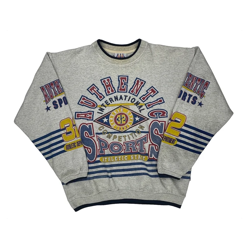 Aop Sportswear Striped Graphic Sweatshirt - Large Gray Cotton