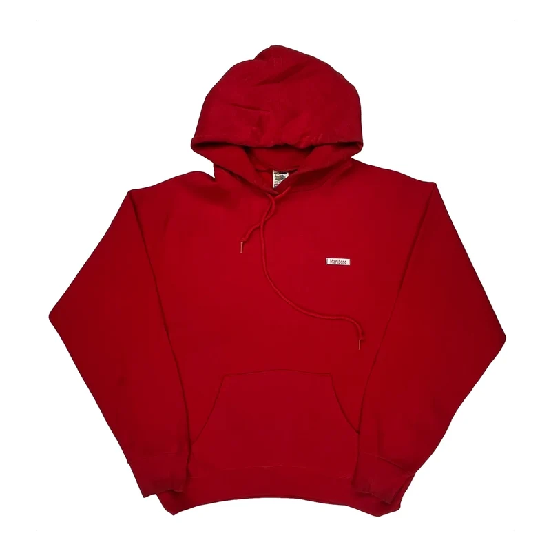 Made In USA Marlboro Fruit Of The Loom Graphic Hoodie - Large Red Cotton Blend