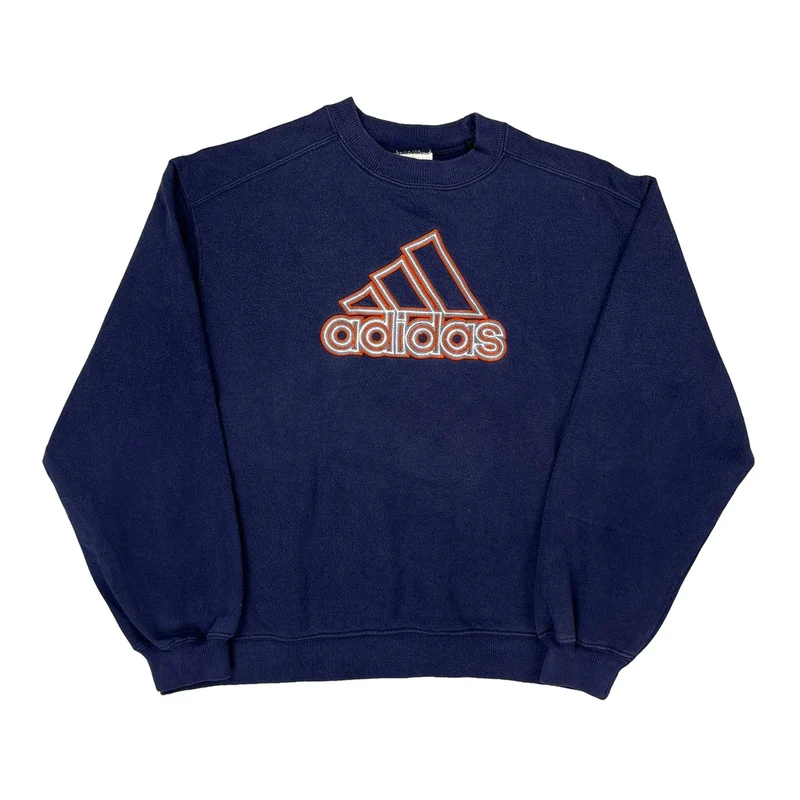 90S Adidas Embroidered Graphic Sweatshirt - Medium Blue Cotton