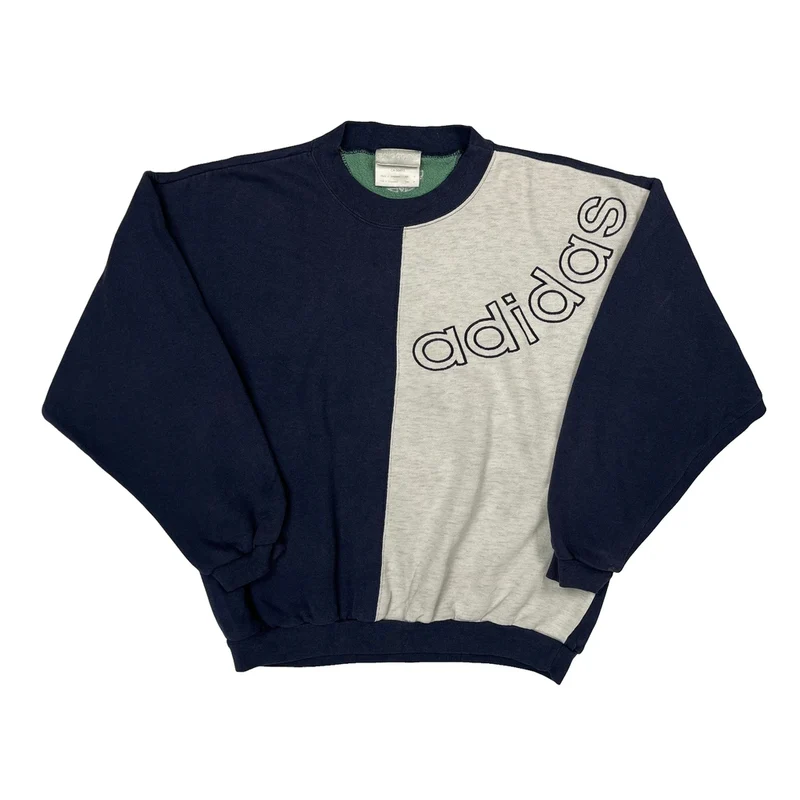 90S Color Block Adidas Two Tone Spellout Sweatshirt - Small Gray Cotton