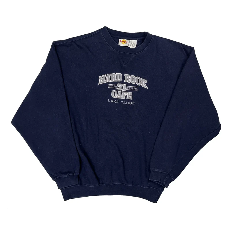 Hard Rock Cafe Graphic Sweatshirt - Medium Navy Cotton
