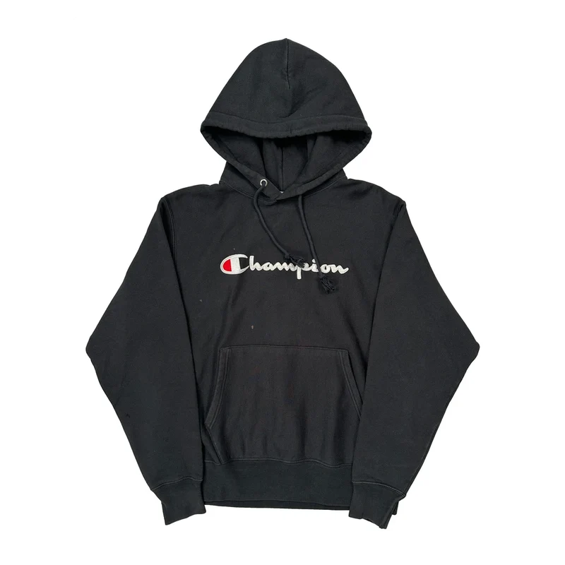Reverse Weave Champion Spellout Hoodie - Medium Black Cotton