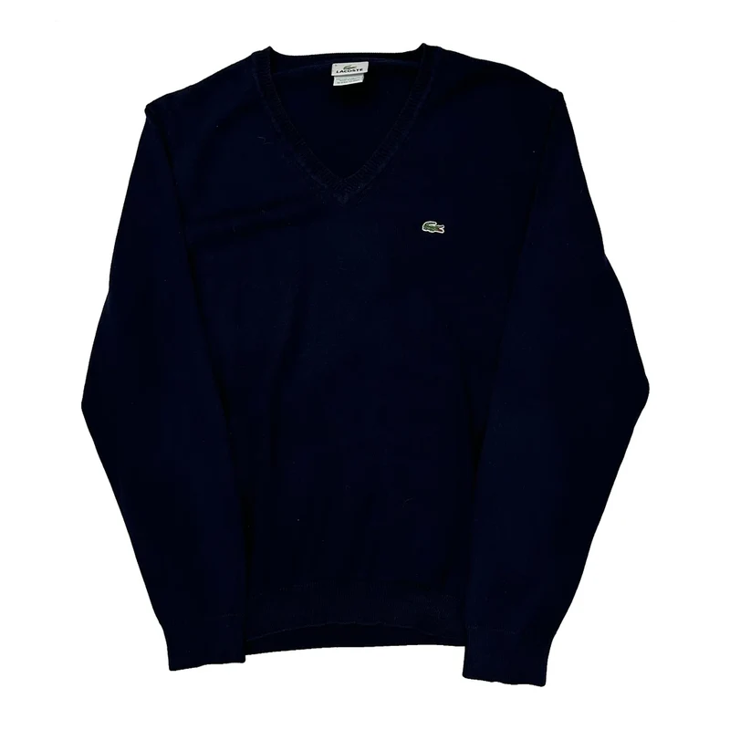 Lacoste V-Neck Sweater - Large Navy Cotton