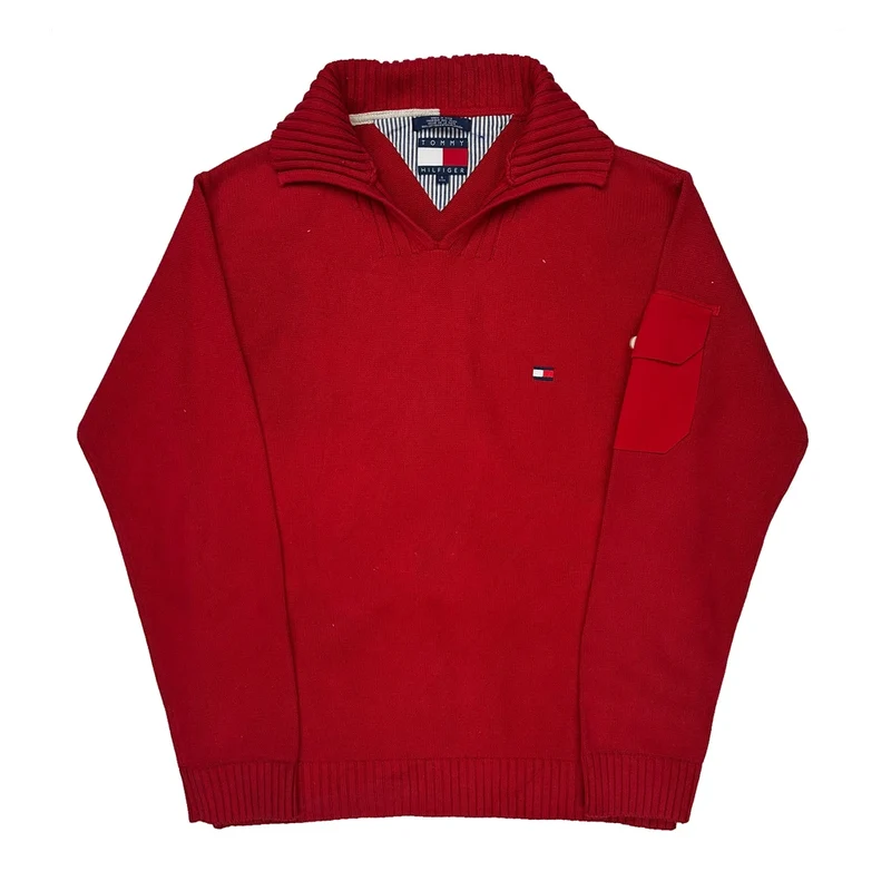 Tommy Hilfiger Chunky Knit Sweater - Small Red Cotton