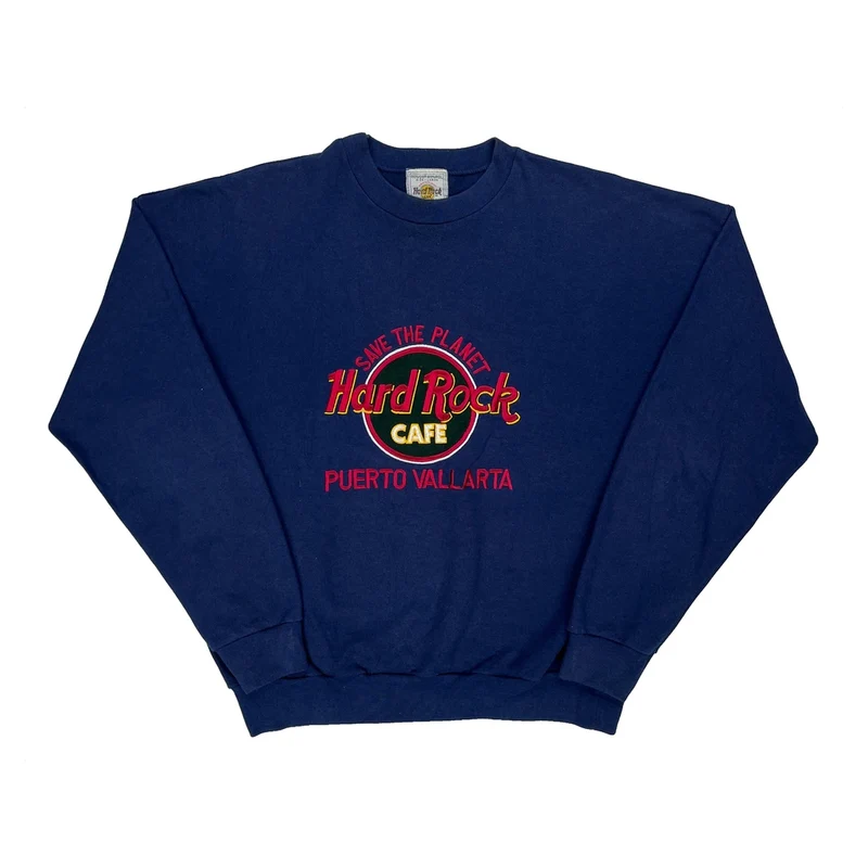 Puerto Vallarta Hard Rock Cafe Graphic Sweatshirt - Large Blue Cotton Blend