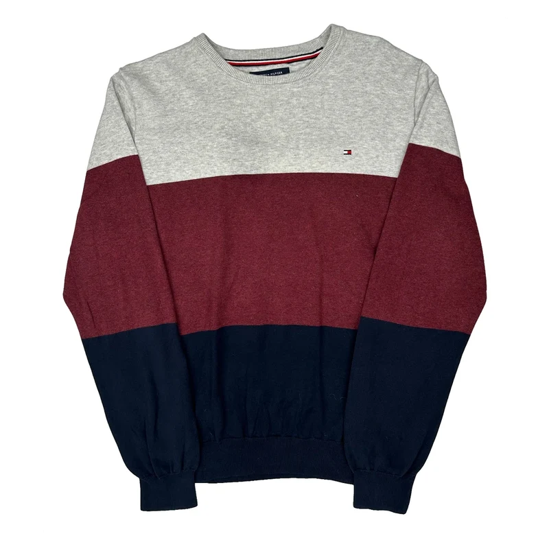 Tommy Hilfiger Striped Sweatshirt - XL Grey Cotton