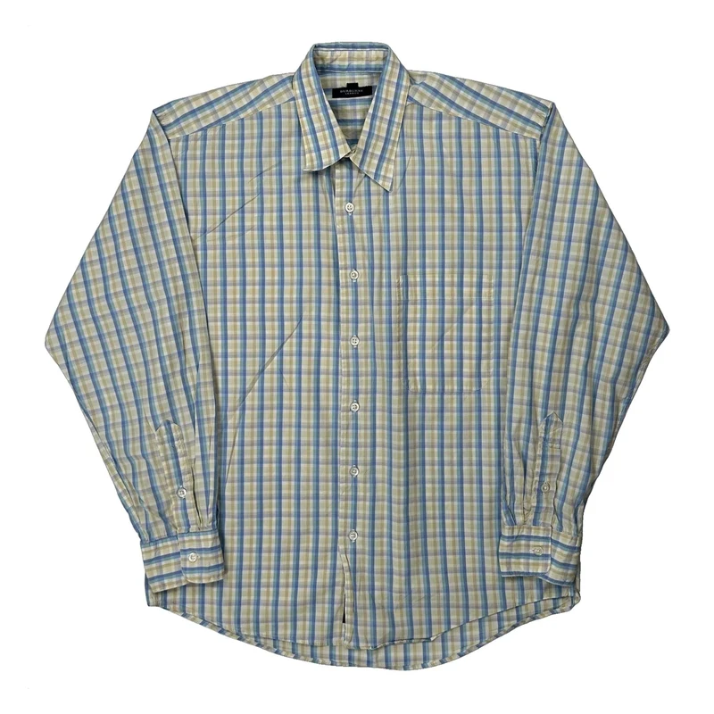 Made In USA Burberry London Checked Shirt - Medium Blue Cotton