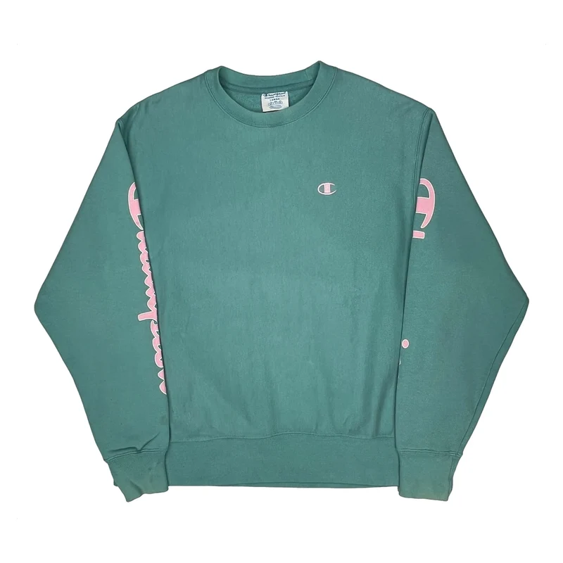 Reverse Weave Champion Spellout Sweatshirt - Large Green Cotton