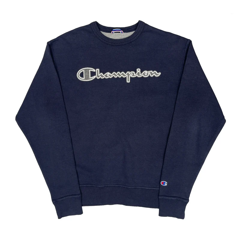 Champion Spellout Sweatshirt - Medium Navy Cotton