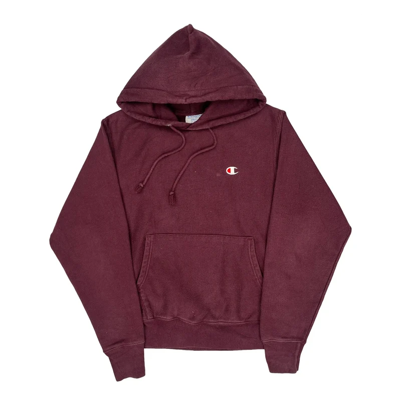 Reverse Weave Champion Hoodie - Small Burgundy Cotton Blend