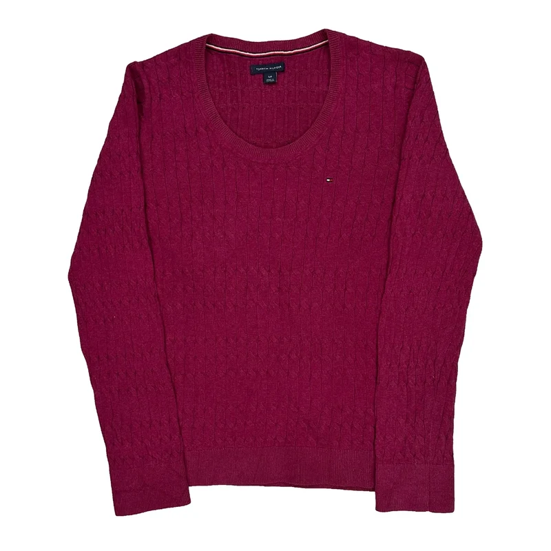 Tommy Hilfiger Cable Knit Sweater - Small Red Cotton