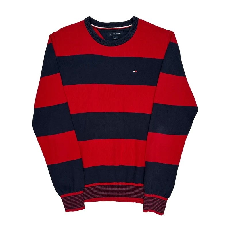 Tommy Hilfiger Striped Sweater - Medium Navy Cotton