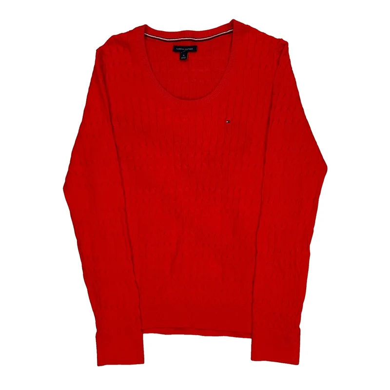 Tommy Hilfiger Cable Knit Sweater - Medium Red Cotton
