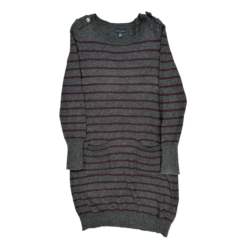 Tommy Hilfiger Striped Sweater - Large Gray Wool Blend