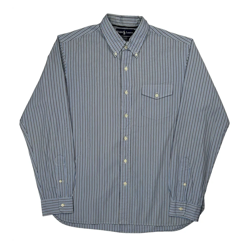 Bleecker Custom Fit Ralph Lauren Striped Shirt - Large Blue Cotton