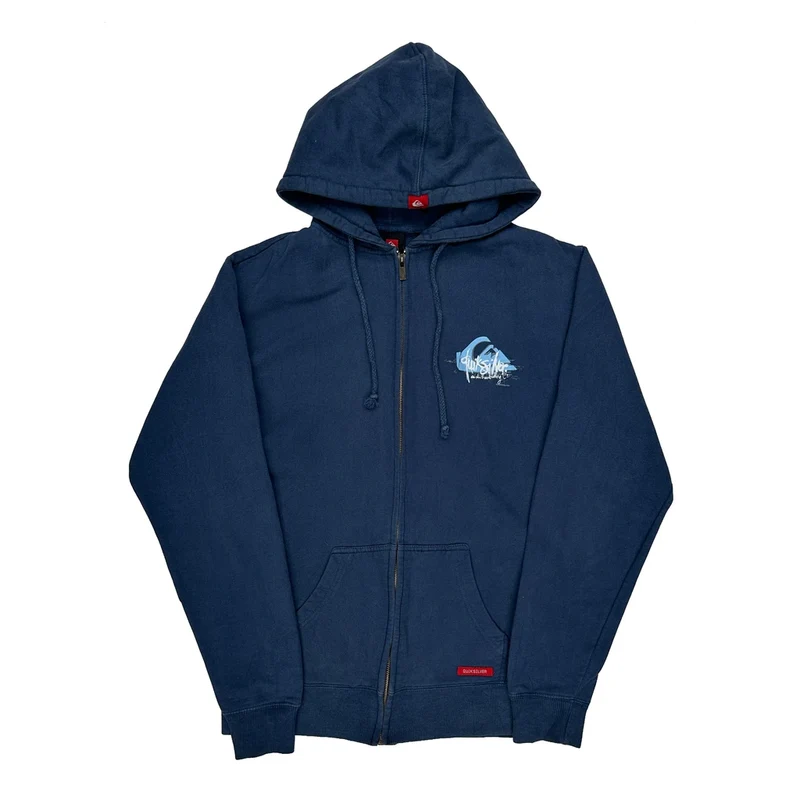 Surfing Quiksilver Graphic Hoodie - Medium Blue Cotton Blend