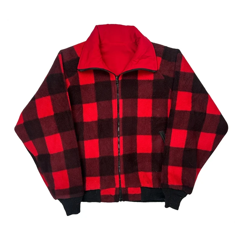 Reversible Unbranded Checked Fleece Jacket - Large Red Polyester